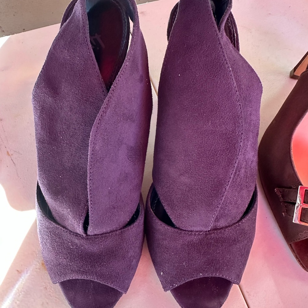 Purple Suede Open-Toe Heels